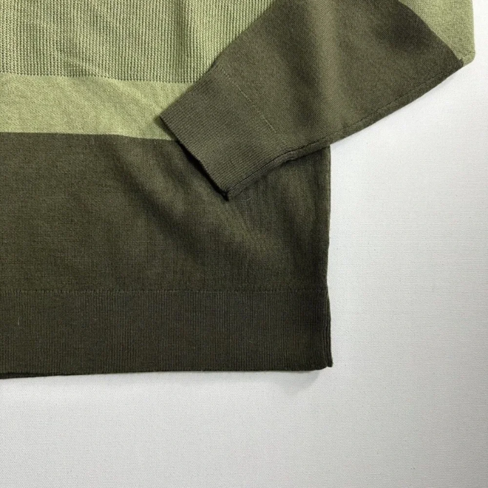 Theory Mens Kamren Striped Crewneck Novo Merino Sweater Green Casual XL